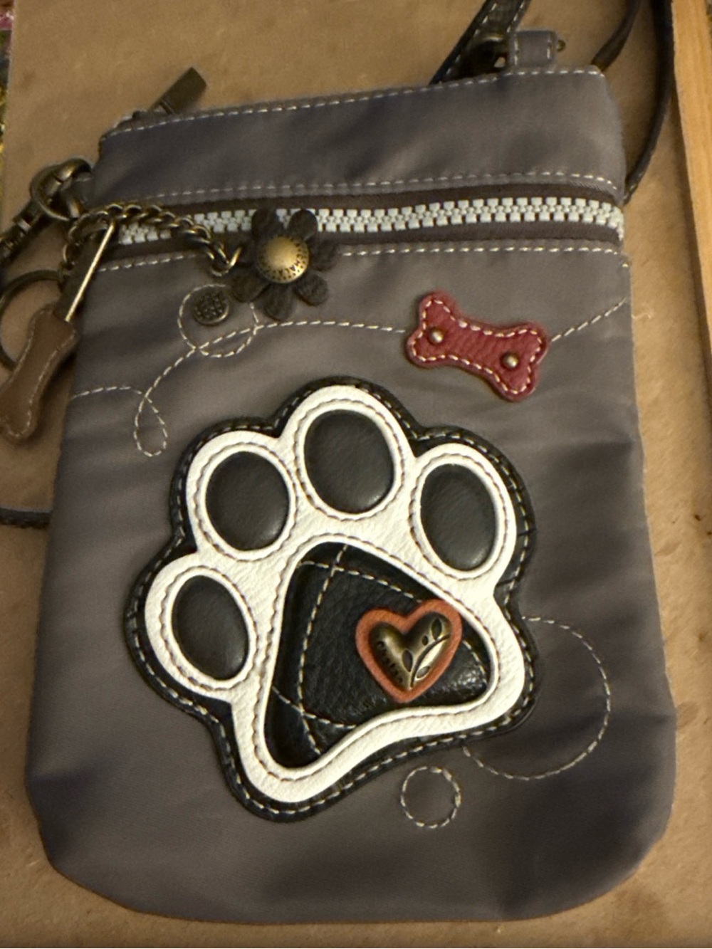 Chala Brand Gray Paw Print Crossbody Bag for Dog Lovers new no tags
